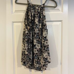 Flowy floral dark draw string tank top blouse